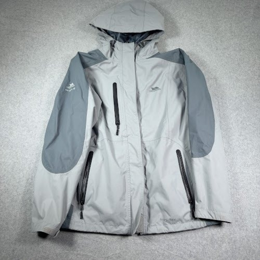 Trespass‎ Windbreaker Jacket Womens XL Grey Hooded Waterproof  Windproof